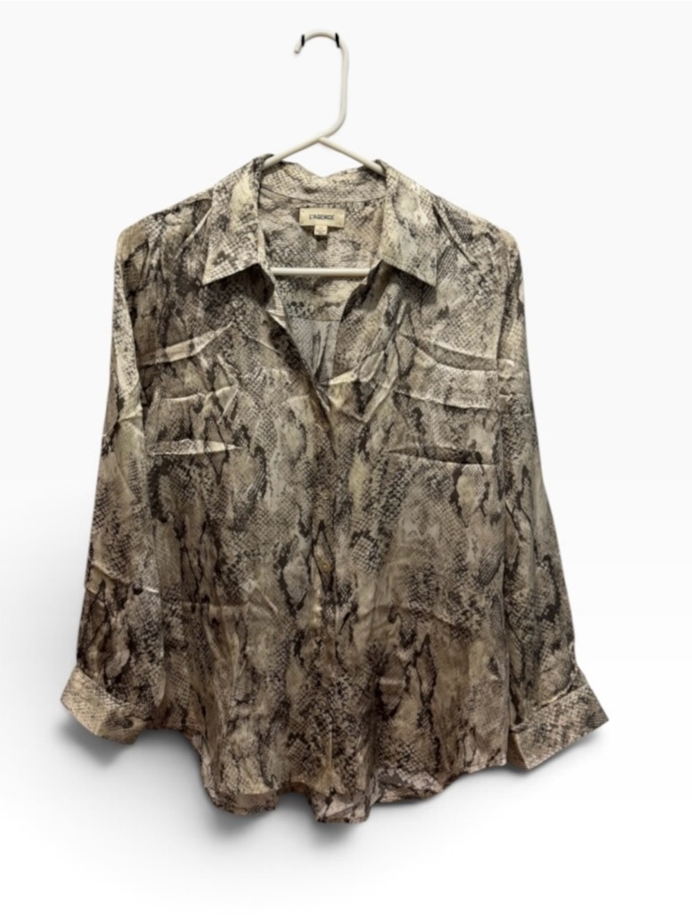 L'AGENCE Snakeskin Print Blouse 100% Silk Mob Wife Money Quiet Luxury Size Small